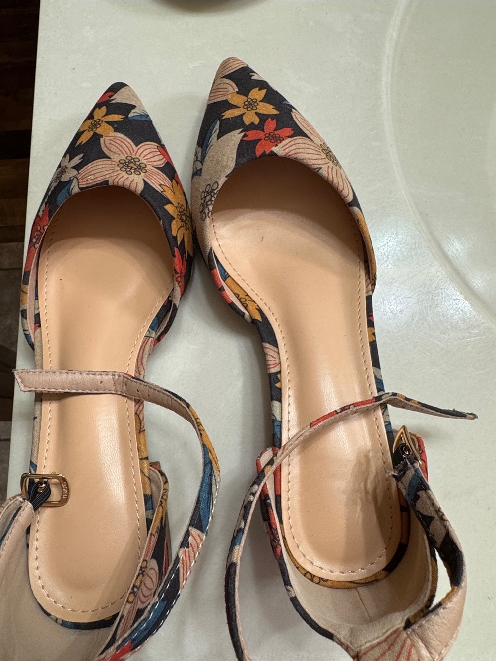 Floral Pointed-Toe D'Orsay Flats - Multicolor